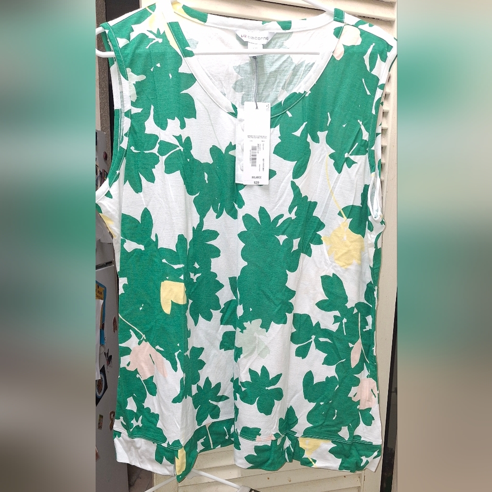 Liz Claiborne Green and Yellow Short Sleeve Blouse